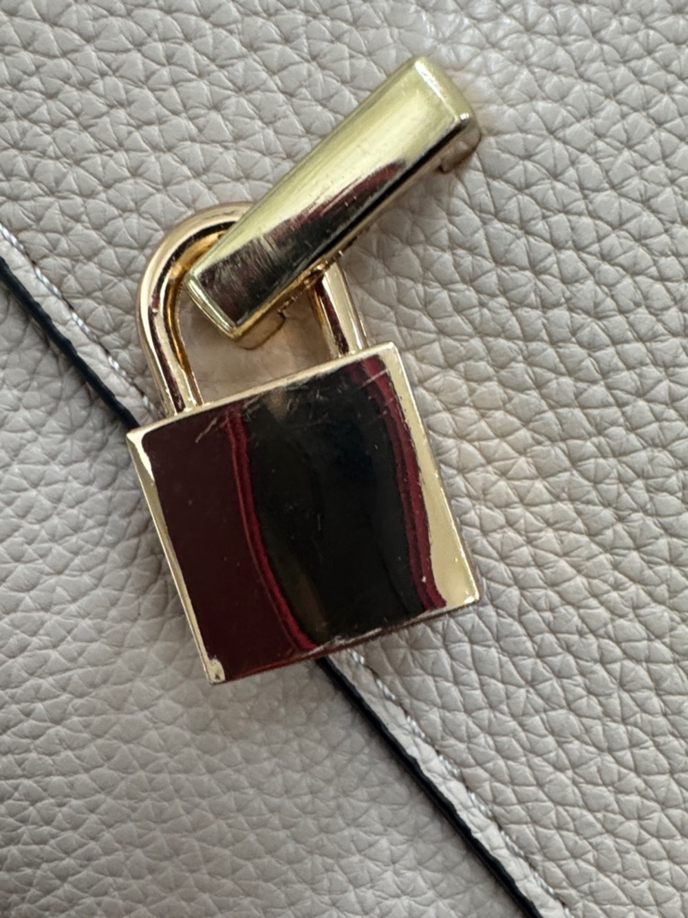 Taupe Pebbled Wristlet Clutch with Gold Lock Accent - Picture 4 of 6